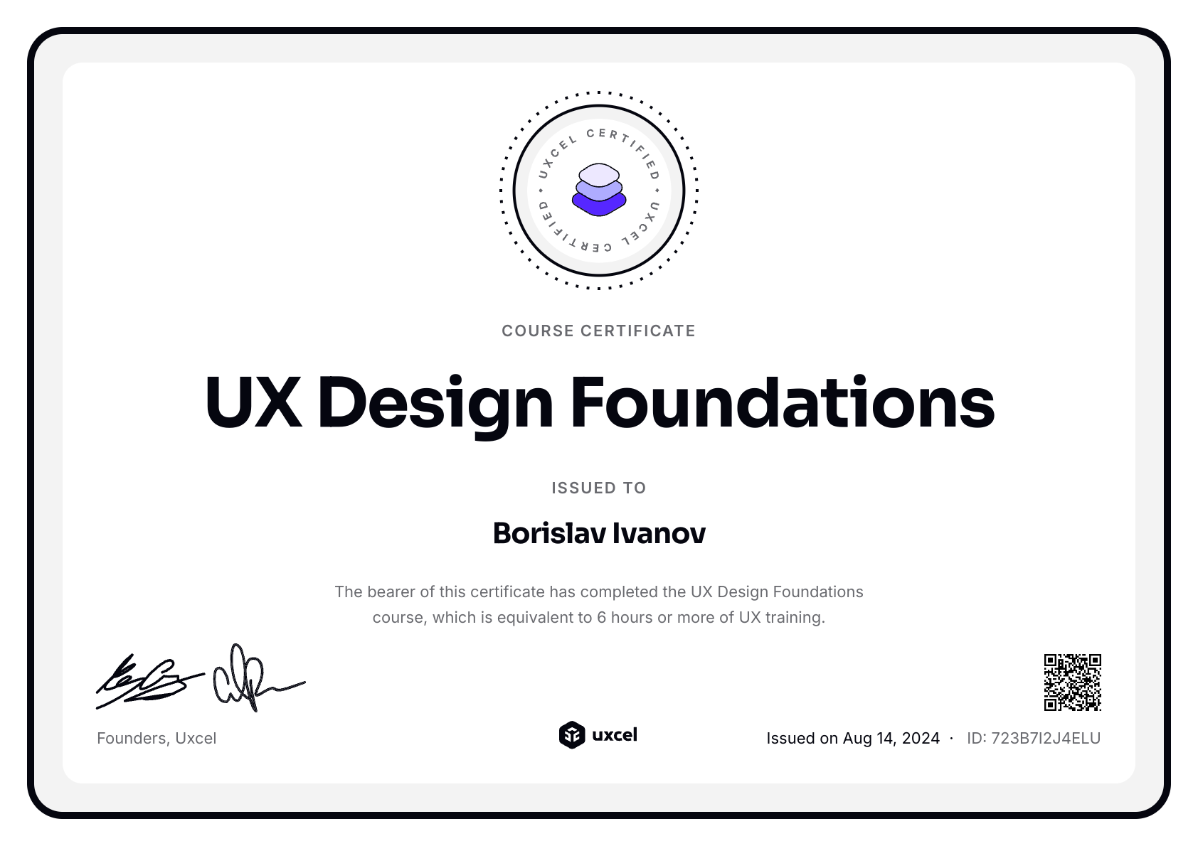 Borislav Ivanov's certificate